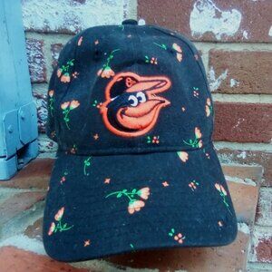 Baltimore Orioles Baseball Cap Adorned with Flowers, Slide Buckle Adjust Back